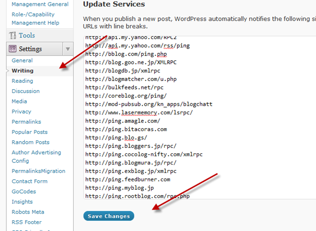 Wordpress Update Services có thể khiến công sức SEO của bạn đổ sông đổ bể wordpresspingservices