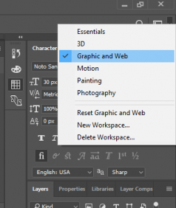 chọn workspace Graphic and Web Screenshot-4-253x300