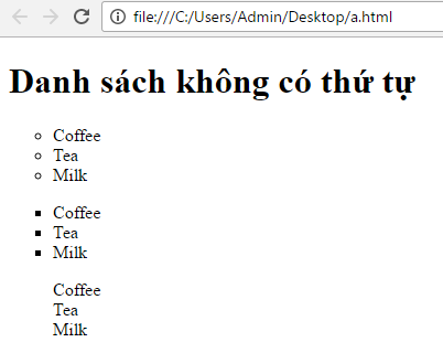 Danh sách trong HTML (ul, ol) kq-vi-du-danh-sach-khong-co-thu-tu-trong-html
