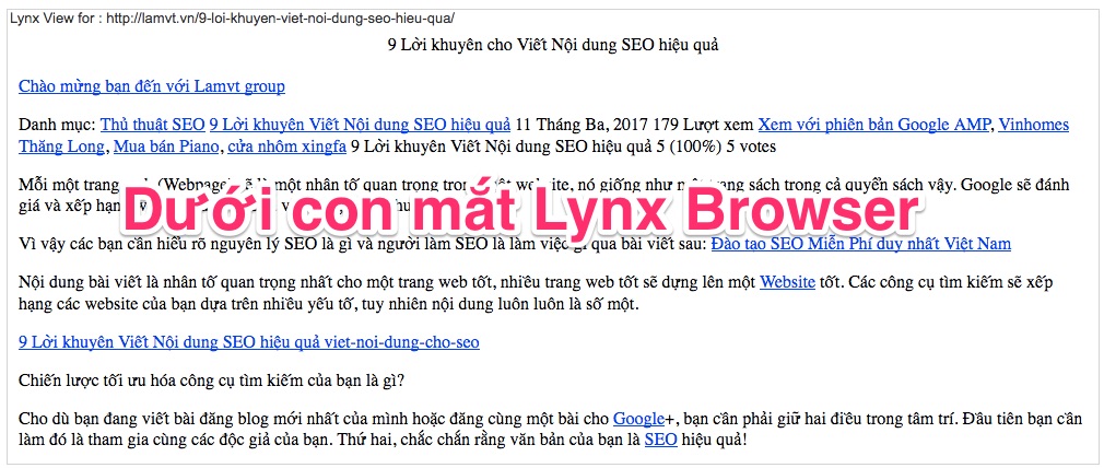 Google đọc trang Web của bạn như thế nào: Chiên Dza SEO không thể biết lamvt-website-lynx-browser
