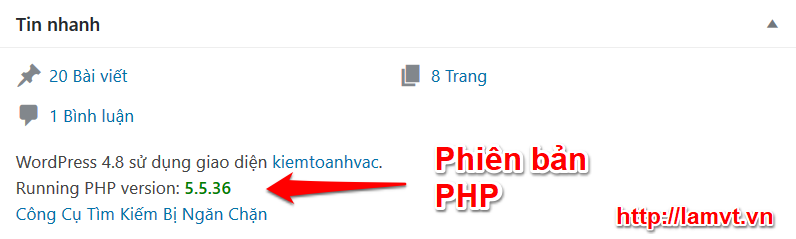 Kiểm tra phiên bản PHP của hosting từ bảng điều khiển WordPress hinh3