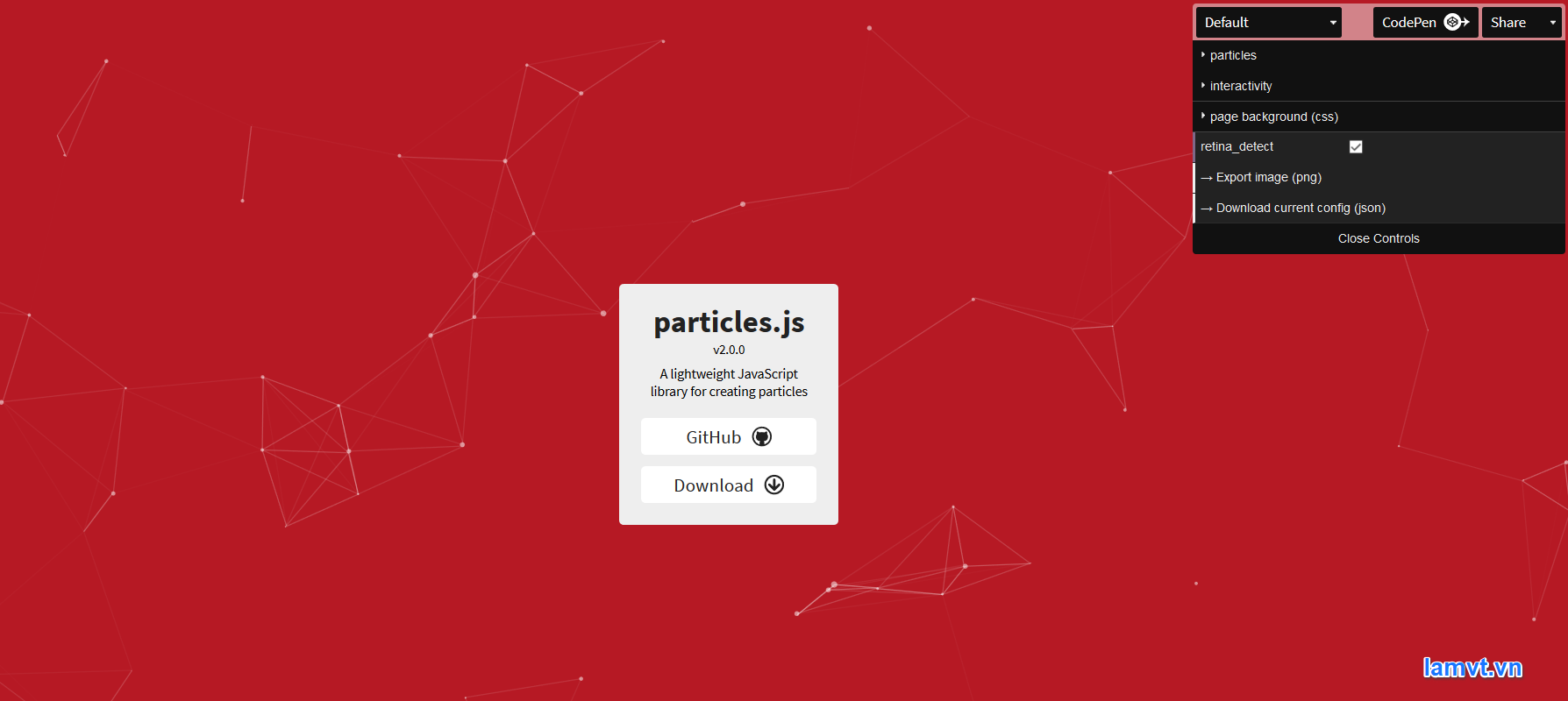 Hướng dẫn tạo hiệu ứng các hạt chuyển động sử dụng Particles.js particles-official-site