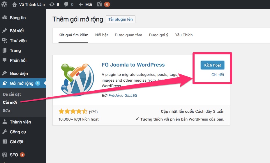Cách Chuyển Joomla Sang WordPress giữ SEO và Link active-plugin-wordpress