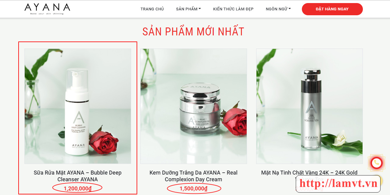 Thiết kế Web Bộ sản phẩm trắng da Ayana ayanacomestic.com thiet-ke-web-my-pham-4